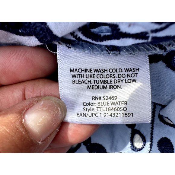 Time and Tru Shirt Large 12-14 Blue Embroidered Floral Ribbon Sleeve Boho Womens - Picture 9 of 10